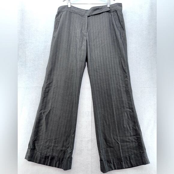 Old Navy Stretch Wide Leg Trousers Pants size 16 Grey Pinstriped Flat Front - Picture 1 of 5
